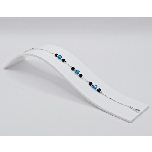 Srebrna Bransoletka 925 NA RĘKĘ, LAZUROWE CZARNE KRYSZTAŁKI APHORA