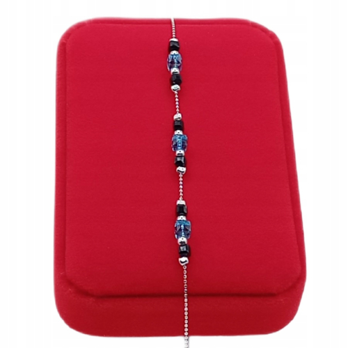 Srebrna Bransoletka 925 NA RĘKĘ, LAZUROWE CZARNE KRYSZTAŁKI APHORA