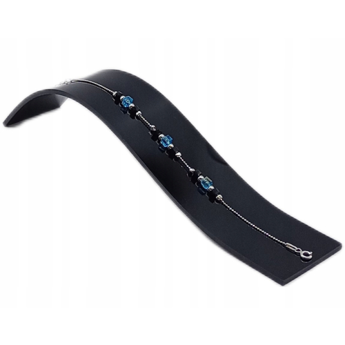 Srebrna Bransoletka 925 NA RĘKĘ, LAZUROWE CZARNE KRYSZTAŁKI APHORA