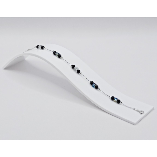 Srebrna Bransoletka 925 NA RĘKĘ czarne kulki zielone kryształki APHORA