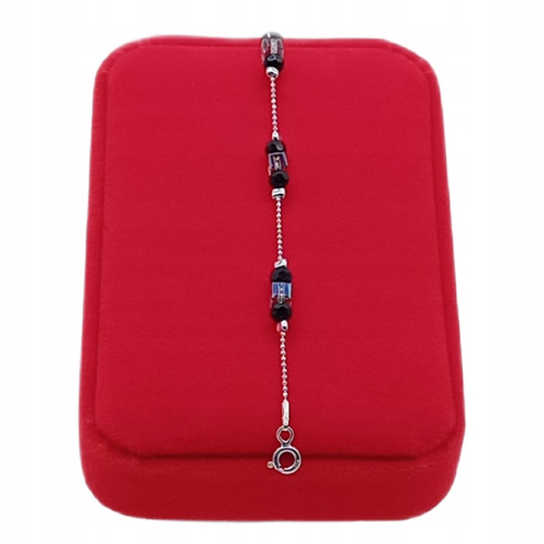 Srebrna Bransoletka 925 NA RĘKĘ czarne kulki zielone kryształki APHORA