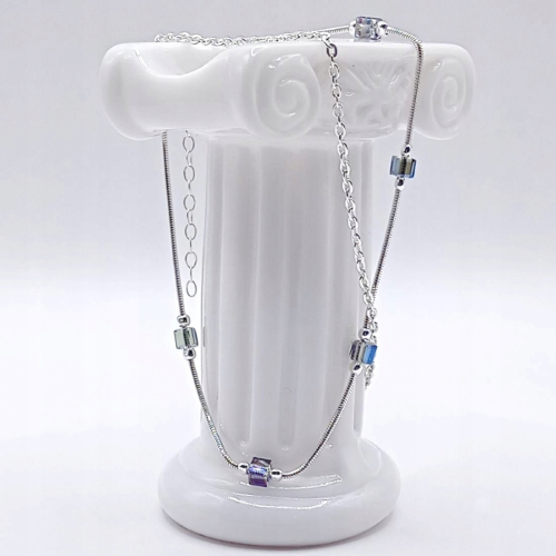 Bransoletka srebrna na nogę 925 APHORA – podwójna Ankier + Żmijka z kryształkami