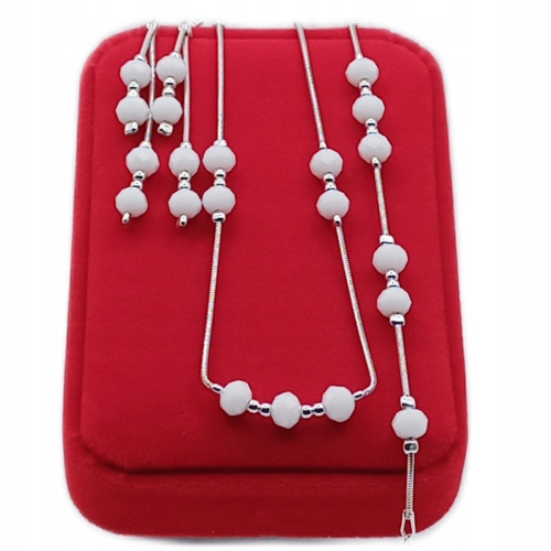 Srebrny Komplet 3w1 pr.925 BIŻUTERIA ŚLUBNA białe kulki / splot żmijka APHORA