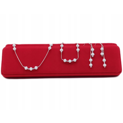 Srebrny Komplet 3w1 pr.925 BIŻUTERIA ŚLUBNA białe kulki / splot żmijka APHORA