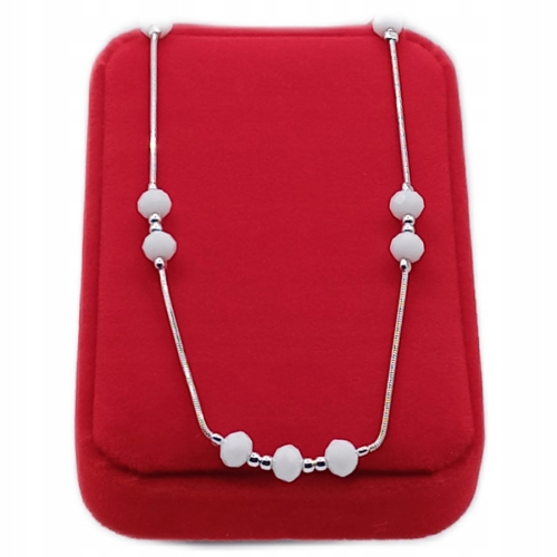 Łańcuszek srebrny 925 naszyjnik Ekskluzywny Ślub APHORA – 40 cm + regulacja / 6 mm Białe Kulki