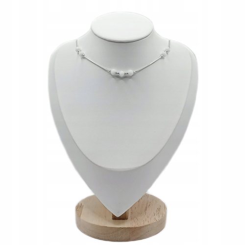 Łańcuszek srebrny 925 naszyjnik Ekskluzywny Ślub APHORA – 40 cm + regulacja / 6 mm Białe Kulki