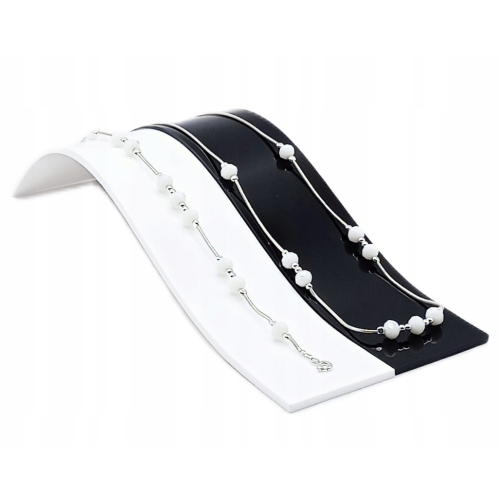 Łańcuszek srebrny 925 naszyjnik Ekskluzywny Ślub APHORA – 40 cm + regulacja / 6 mm Białe Kulki