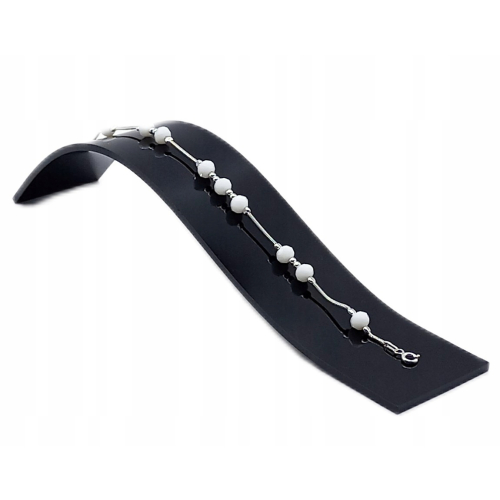 Srebrna bransoletka 925 Ślub 18cm + regulacja Białe Kulki 6mm APHORA