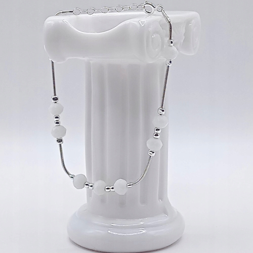 Srebrna bransoletka 925 Ślub 18cm + regulacja Białe Kulki 6mm APHORA