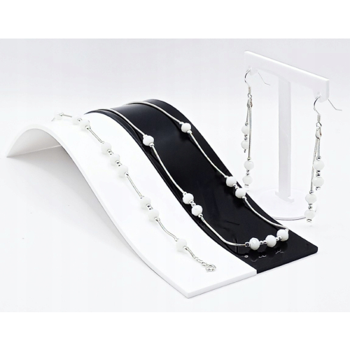 Srebrna bransoletka 925 Ślub 18cm + regulacja Białe Kulki 6mm APHORA