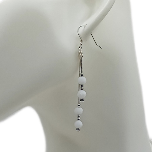 Srebrne kolczyki 925 Ślub Białe fasetowane Kulki 6mm splot żmijka APHORA