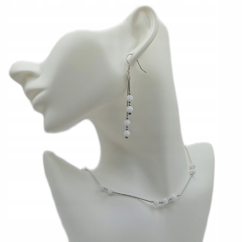 Srebrne kolczyki 925 Ślub Białe fasetowane Kulki 6mm splot żmijka APHORA