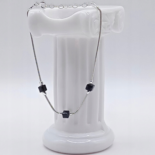 Srebrna bransoletka 925 CZARNE KOSTKI 17+3cm splot żmijka APHORA