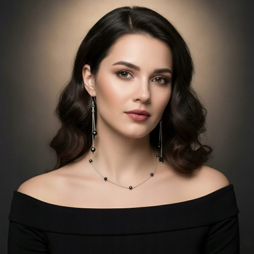 Srebrny Komplet 3w1 925 CZARNE KULKI splot żmijka APHORA