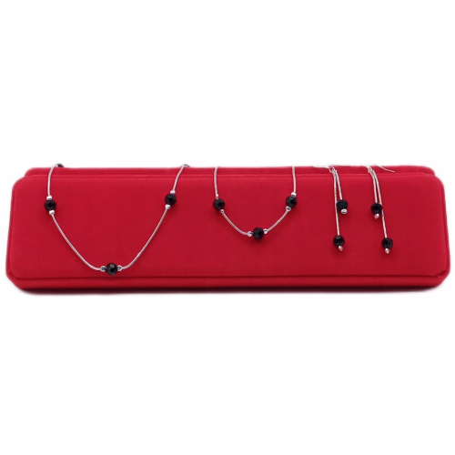 Srebrny Komplet 3w1 925 CZARNE KULKI splot żmijka APHORA