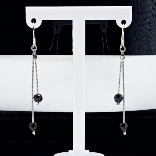 Srebrny Komplet 3w1 925 CZARNE KULKI splot żmijka APHORA