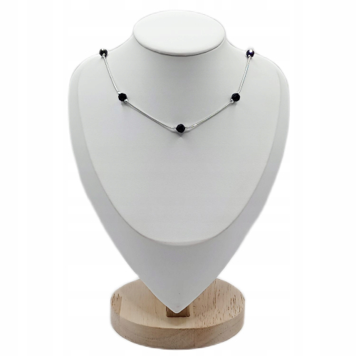 Łańcuszek srebrny 925 czarne kulki żmijka APHORA – 40+5 cm / regulacja