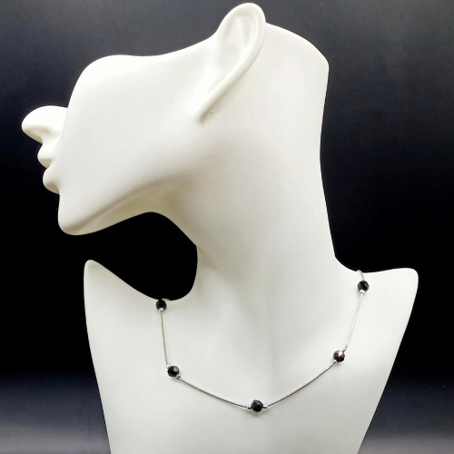 Łańcuszek srebrny 925 czarne kulki żmijka APHORA – 40+5 cm / regulacja