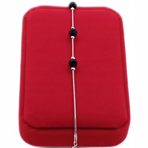 Srebrna bransoletka 925 CZARNE KULKI 17+3cm splot żmijka APHORA