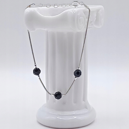 Srebrna bransoletka 925 CZARNE KULKI 17+3cm splot żmijka APHORA