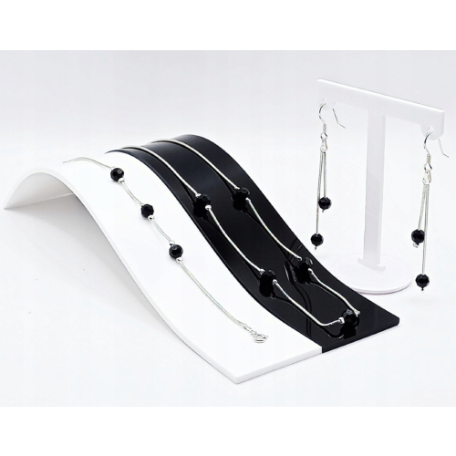 Srebrna bransoletka 925 CZARNE KULKI 17+3cm splot żmijka APHORA