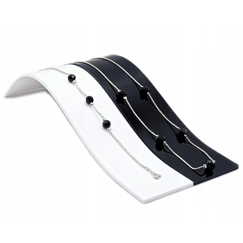 Srebrna bransoletka 925 CZARNE KULKI 17+3cm splot żmijka APHORA