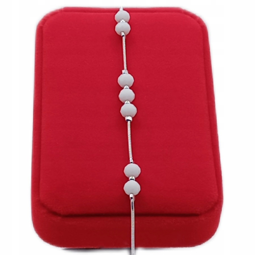 Srebrna bransoletka 925 17cm + regulacja Białe Kulki 6mm APHORA