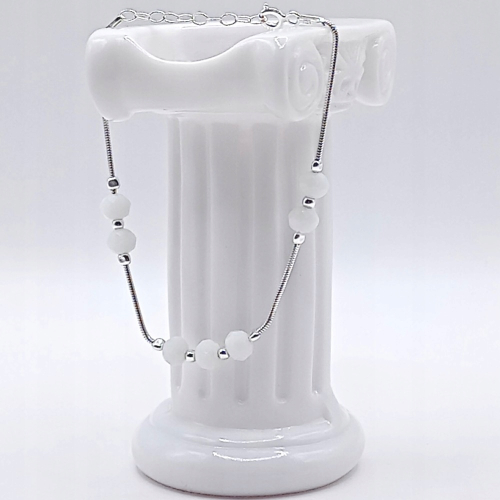 Srebrna bransoletka 925 17cm + regulacja Białe Kulki 6mm APHORA