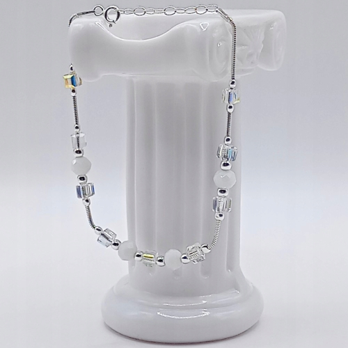 Srebrny komplet 925 Ślub kryształki, białe kulki, snake żmijka APHORA