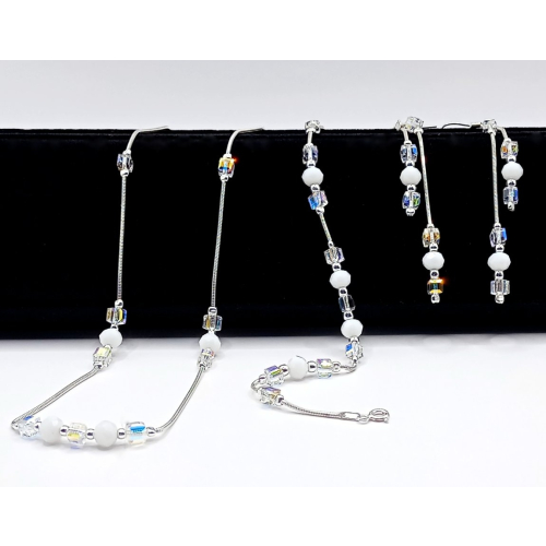 Srebrny komplet 925 Ślub kryształki, białe kulki, snake żmijka APHORA