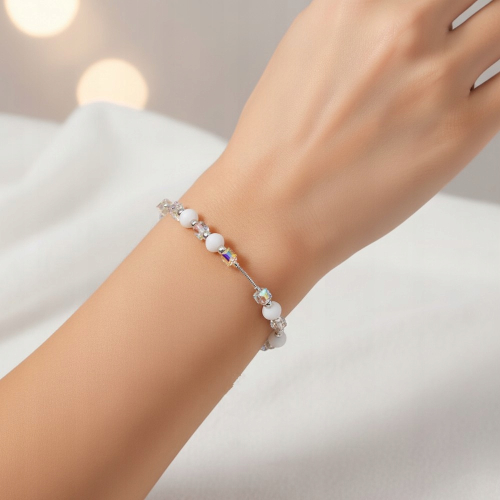 Srebrny komplet 925 Ślub kryształki, białe kulki, snake żmijka APHORA