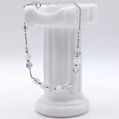 Srebrna bransoletka 925 multi kryształki białe kulki snake żmijka APHORA