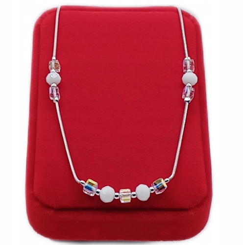 Łańcuszek srebrny 925 multi kryształki białe kulki snake żmijka APHORA – 45 cm / regulacja