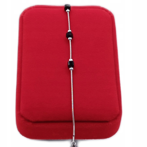 Srebrna bransoletka 925 na rękę CZARNE KOSTKI 18+3cm splot żmijka APHORA