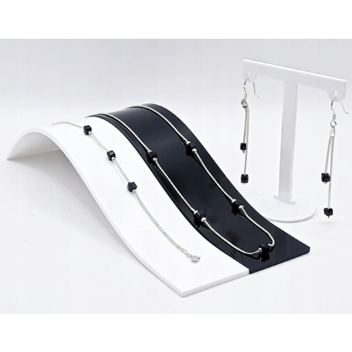 Srebrna bransoletka 925 na rękę CZARNE KOSTKI 18+3cm splot żmijka APHORA