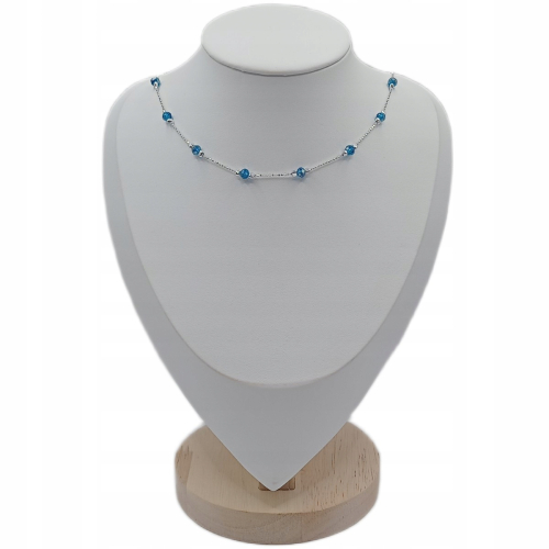 Srebrny łańcuszek damski 925 kulki niebieskie kryształki 40+5 cm, APHORA