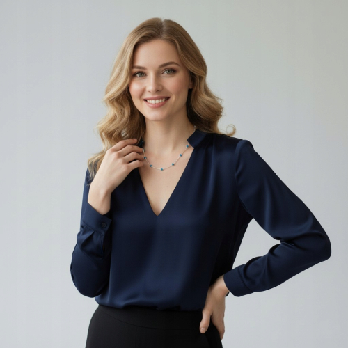 Srebrny łańcuszek damski 925 kulki niebieskie kryształki 40+5 cm, APHORA