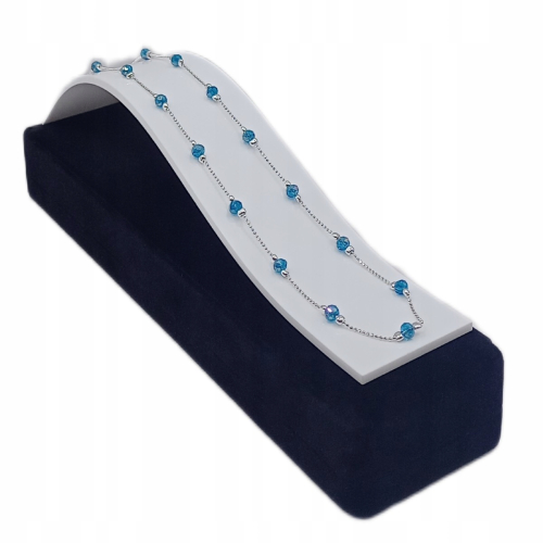 Srebrny łańcuszek damski 925 kulki niebieskie kryształki 40+5 cm, APHORA