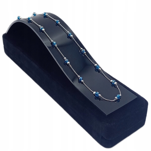 Srebrny łańcuszek damski 925 kulki niebieskie kryształki 40+5 cm, APHORA
