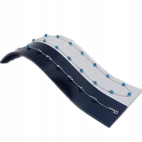 Srebrny łańcuszek damski 925 kulki niebieskie kryształki 40+5 cm, APHORA