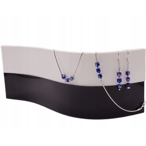 Srebrny komplet 925 APHORA z fioletowymi kostkami naszyjnik bransoletka i kolczyki na czarno-białej fali