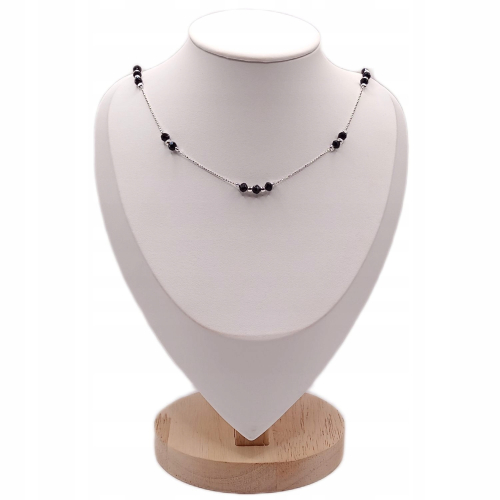 Srebrny łańcuszek 925 z czarnymi fasetowanymi kulkami APHORA