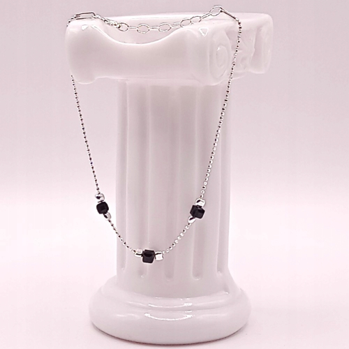 Srebrna bransoletka 925 CZARNE KOSTKI 17+3cm splot kulkowy APHORA