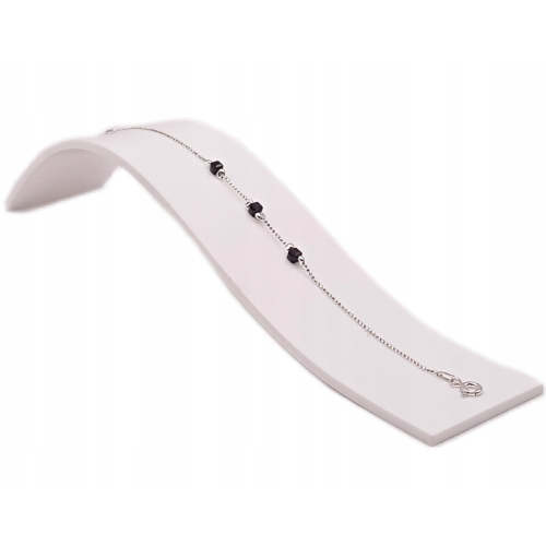 Srebrna bransoletka 925 CZARNE KOSTKI 18+3cm splot kulkowy APHORA