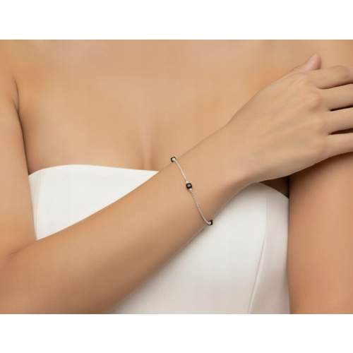 Srebrna bransoletka 925 CZARNE KOSTKI 18+3cm splot kulkowy APHORA