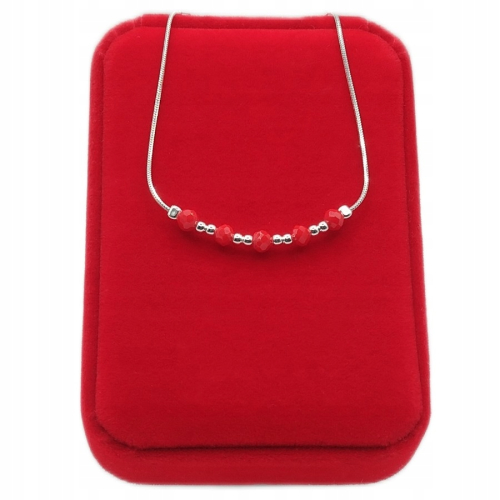 Srebrna bransoletka 925 żmijka 17+3 cm, czerwone kuleczki, damska, APHORA