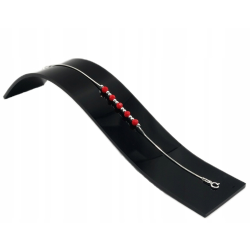 Srebrna bransoletka 925 żmijka 17+3 cm, czerwone kuleczki, damska, APHORA