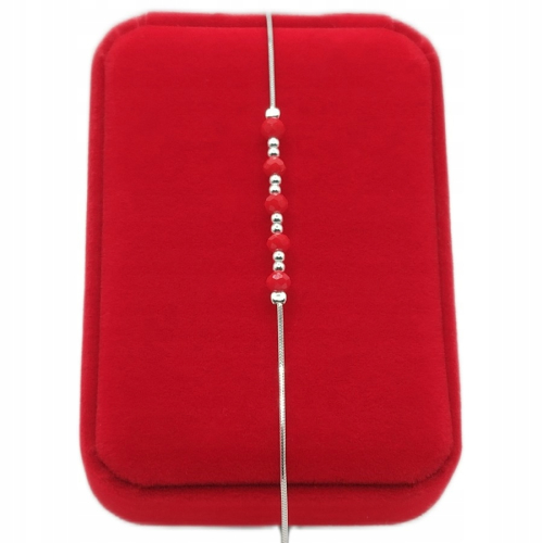 Srebrna bransoletka 925 żmijka 17+3 cm, czerwone kuleczki, damska, APHORA