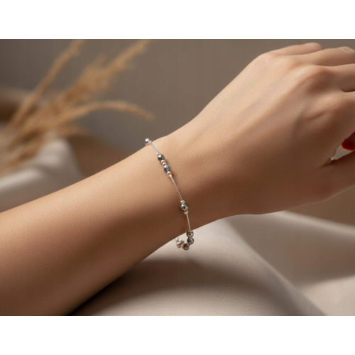 Srebrna bransoletka 925 NA RĘKĘ 17+3 cm kulki hematyt, żmijka, APHORA