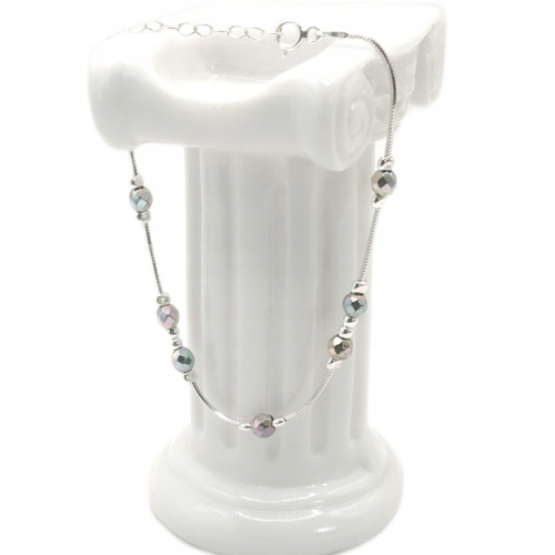 Srebrna bransoletka 925 NA RĘKĘ 17+3 cm kulki hematyt, żmijka, APHORA